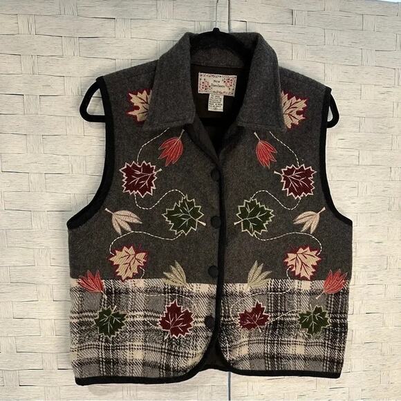 New Direction Womens Size M Vintage 90s Fall Harvest Leaves Felted Wool Vest - Picture 1 of 5